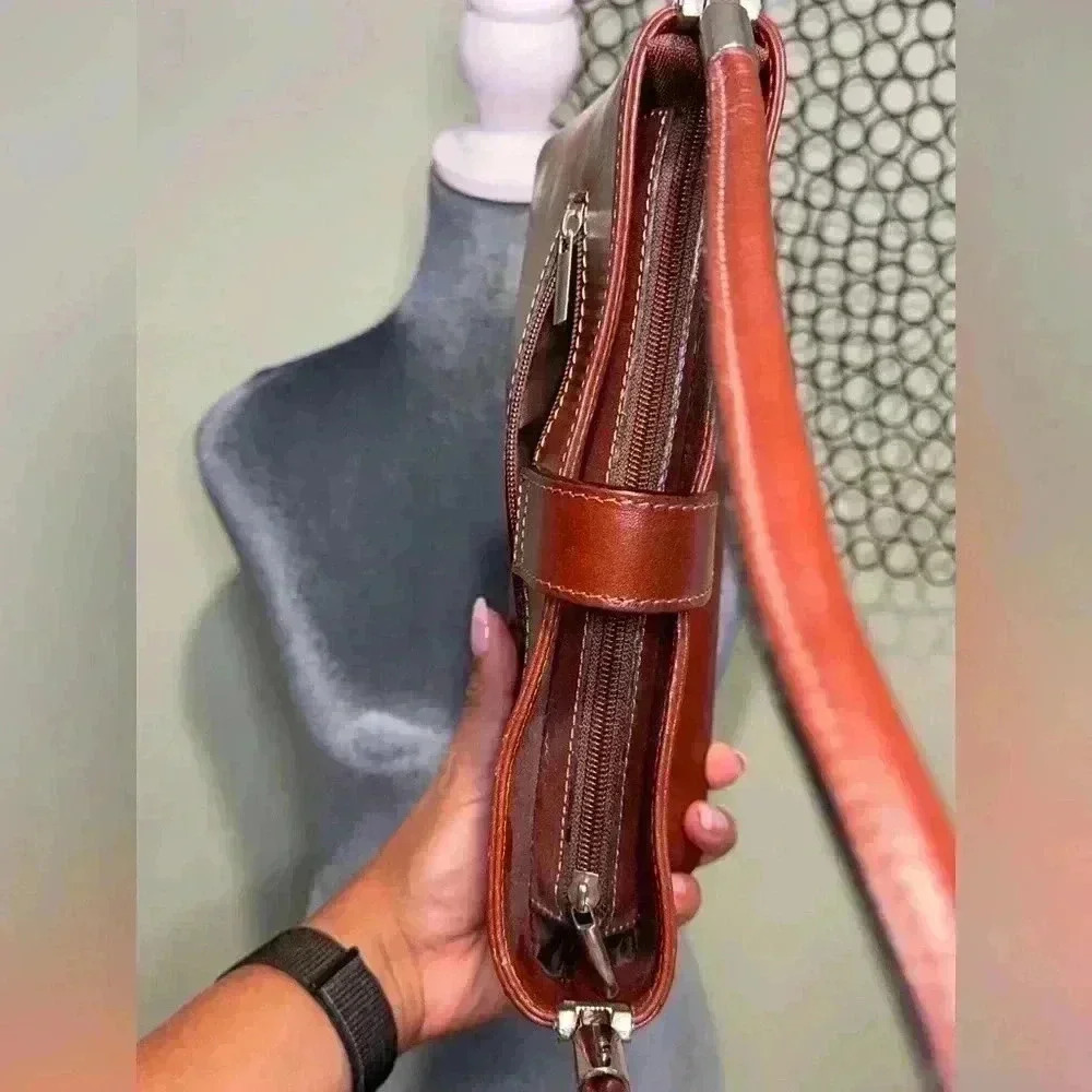 Pelle Made in Italy Brown Leather Baguette Shoulder Bag Vintage Y2K - Picture 6 of 10